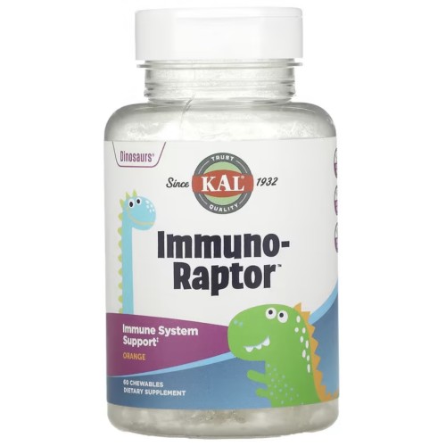 KAL, Dinosaurs, Immuno-Raptor, комплекс для поддержки иммунитета, со вкусом апельсина, 60 жевательных таблеток